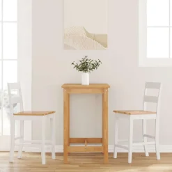 Fauteuils Et Chaises-vidaXL Tabourets de bar 2 pcs blanc bois massif d'hévéa blanc et naturel