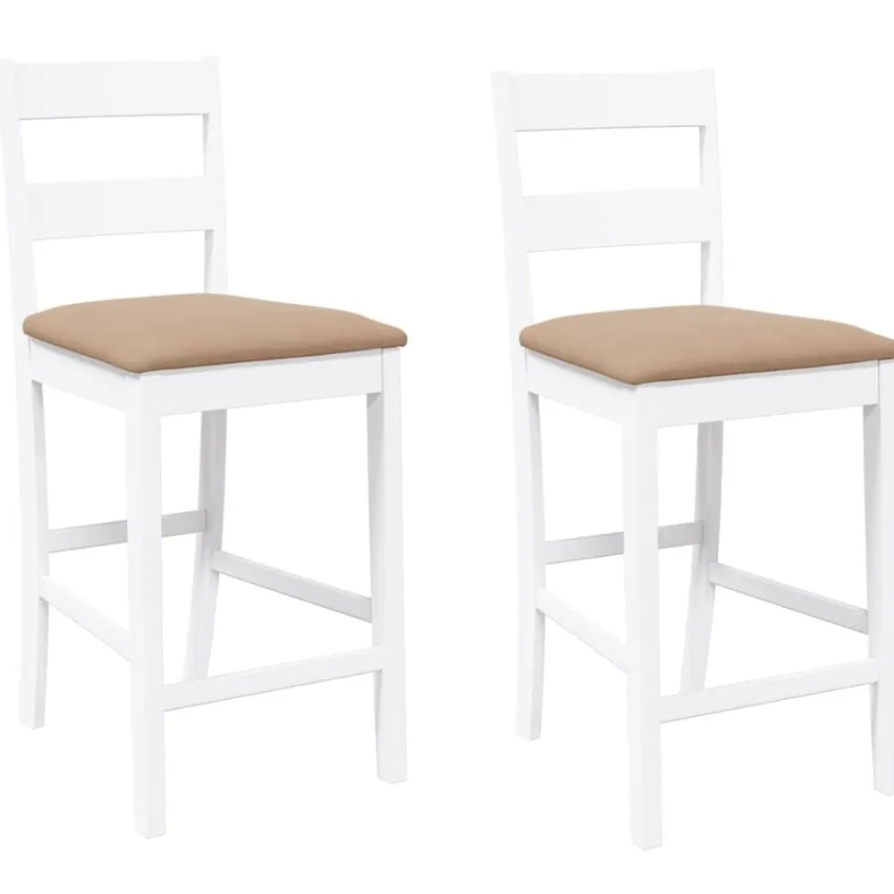 vidaXL Tabourets de bar avec coussins 2 pcs blanc bois massif d'hévéa