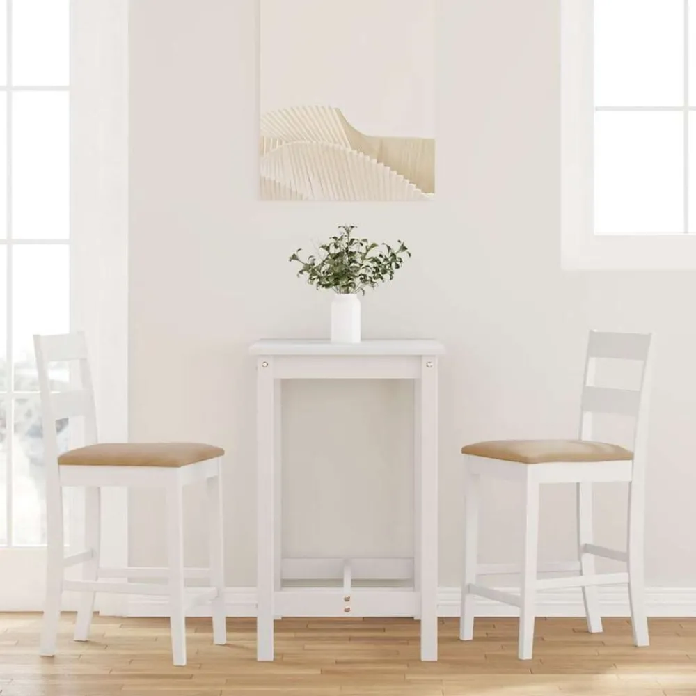 vidaXL Tabourets de bar avec coussins 2 pcs blanc bois massif d'hévéa