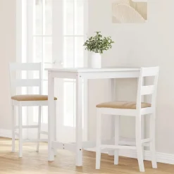 vidaXL Tabourets de bar avec coussins 2 pcs blanc bois massif d'hévéa