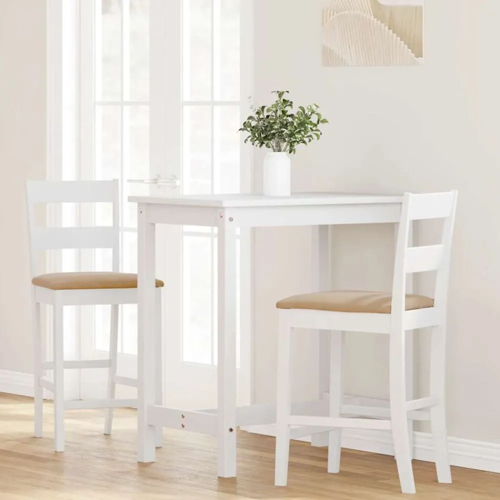 vidaXL Tabourets de bar avec coussins 2 pcs blanc bois massif d'hévéa