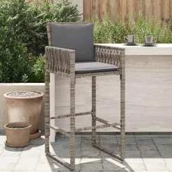 Mobilier De Jardin-vidaXL Tabourets de bar jardin coussins lot de 2 résine tressée Gris
