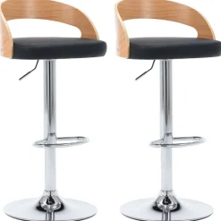 vidaXL Tabourets de bar lot de 2 noir similicuir et bois courbé