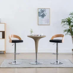 vidaXL Tabourets de bar lot de 2 noir similicuir et bois courbé