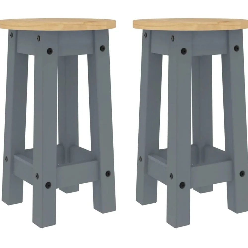 Ensembles De Meubles-vidaXL Tabourets de bar lot de 2 bois massif de pin Gris