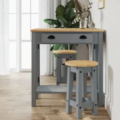 Ensembles De Meubles-vidaXL Tabourets de bar lot de 2 bois massif de pin Gris