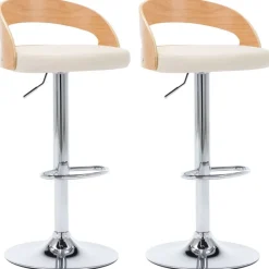 Fauteuils Et Chaises-vidaXL Tabourets de bar lot de 2 crème similicuir et bois courbé cr&egrave;me et marron clair
