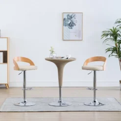 Fauteuils Et Chaises-vidaXL Tabourets de bar lot de 2 crème similicuir et bois courbé cr&egrave;me et marron clair