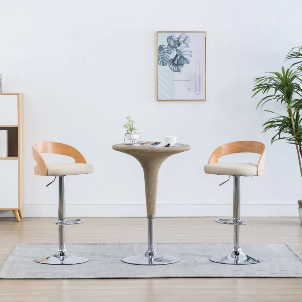 Fauteuils Et Chaises-vidaXL Tabourets de bar lot de 2 crème similicuir et bois courbé crème et marron clair