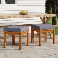 Mobilier De Jardin-vidaXL Tabourets de jardin et coussins lot de 2 Acacia solide