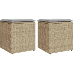 Mobilier De Jardin-vidaXL Tabourets de jardin avec coussins lot de 2 beige résine tressée beige et gris
