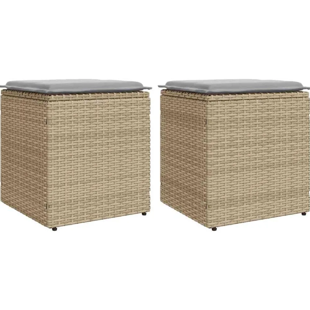 Mobilier De Jardin-vidaXL Tabourets de jardin avec coussins lot de 2 beige résine tressée beige et gris
