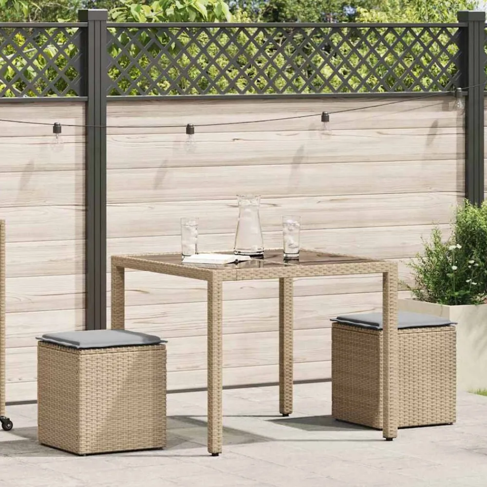 Mobilier De Jardin-vidaXL Tabourets de jardin avec coussins lot de 2 beige résine tressée beige et gris
