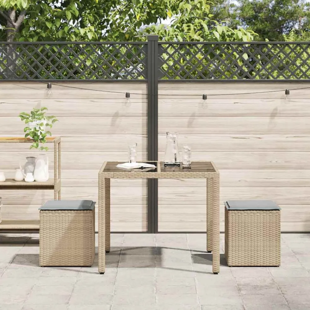 Mobilier De Jardin-vidaXL Tabourets de jardin avec coussins lot de 2 beige résine tressée beige et gris