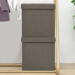 vidaXL Tabourets de rangement pliables lot de 2 faux lin