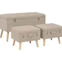 Bancs-vidaXL Tabourets de rangement lot de 3 Tissu Beige