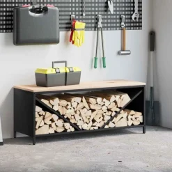 Accessoires Pour Cheminées & Poêles À Bois-vidaXL Étagère à bois de chauffage avec plateau en bois Noir
