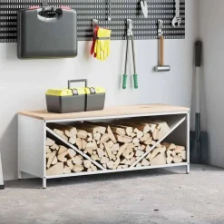 Accessoires Pour Cheminées & Poêles À Bois-vidaXL Étagère à bois de chauffage avec plateau en bois Blanc