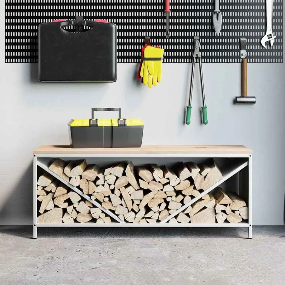 Accessoires Pour Cheminées & Poêles À Bois-vidaXL Étagère à bois de chauffage avec plateau en bois Blanc