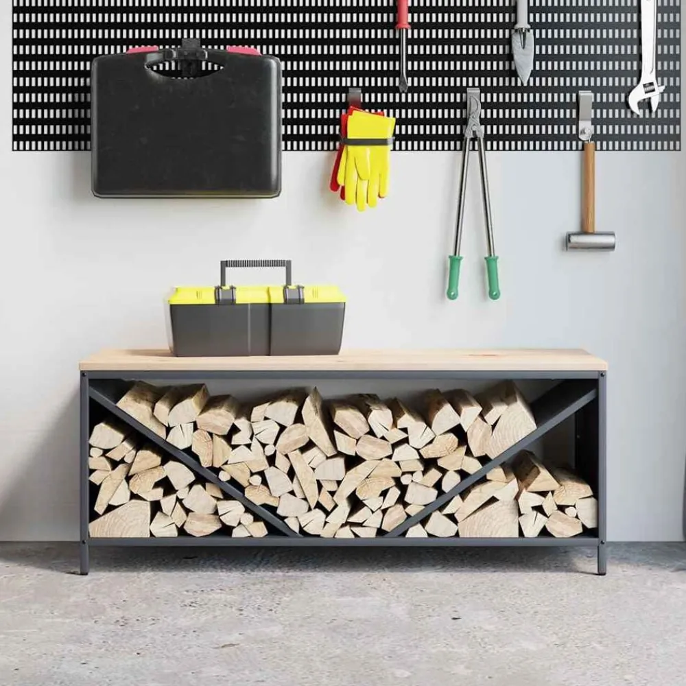 Accessoires Pour Cheminées & Poêles À Bois-vidaXL Étagère à bois de chauffage avec plateau en bois Anthracite