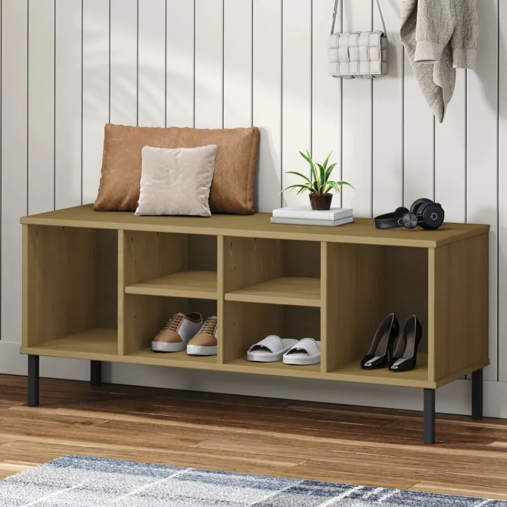 vidaXL Étagère à chaussures pieds en métal Brun 106x35x45 cm Bois OSLO