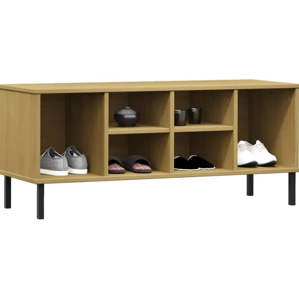vidaXL Étagère à chaussures pieds en métal Brun 106x35x45 cm Bois OSLO