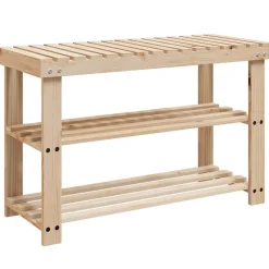 Produits Ménagers-vidaXL Étagère à chaussures 2 en 1 et dessus banc Bois de sapin massif