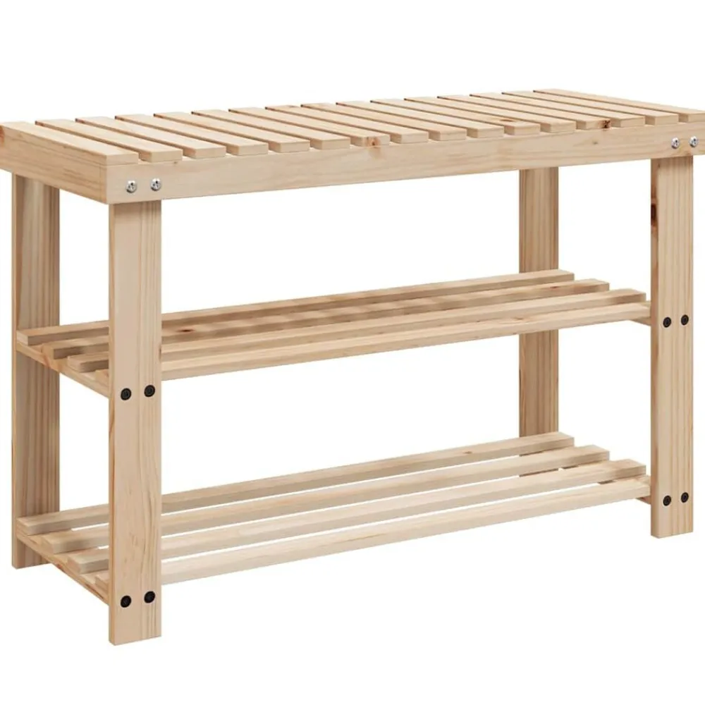 Produits Ménagers-vidaXL Étagère à chaussures 2 en 1 et dessus banc Bois de sapin massif