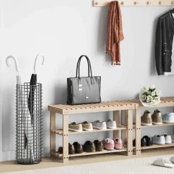 Produits Ménagers-vidaXL Étagère à chaussures 2 en 1 et dessus banc Bois de sapin massif