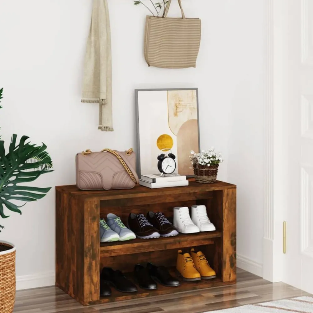 vidaXL Étagère à chaussures Chêne fumé 75x35x45 cm Bois d'ingénierie