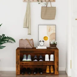 vidaXL Étagère à chaussures Chêne fumé 75x35x45 cm Bois d'ingénierie