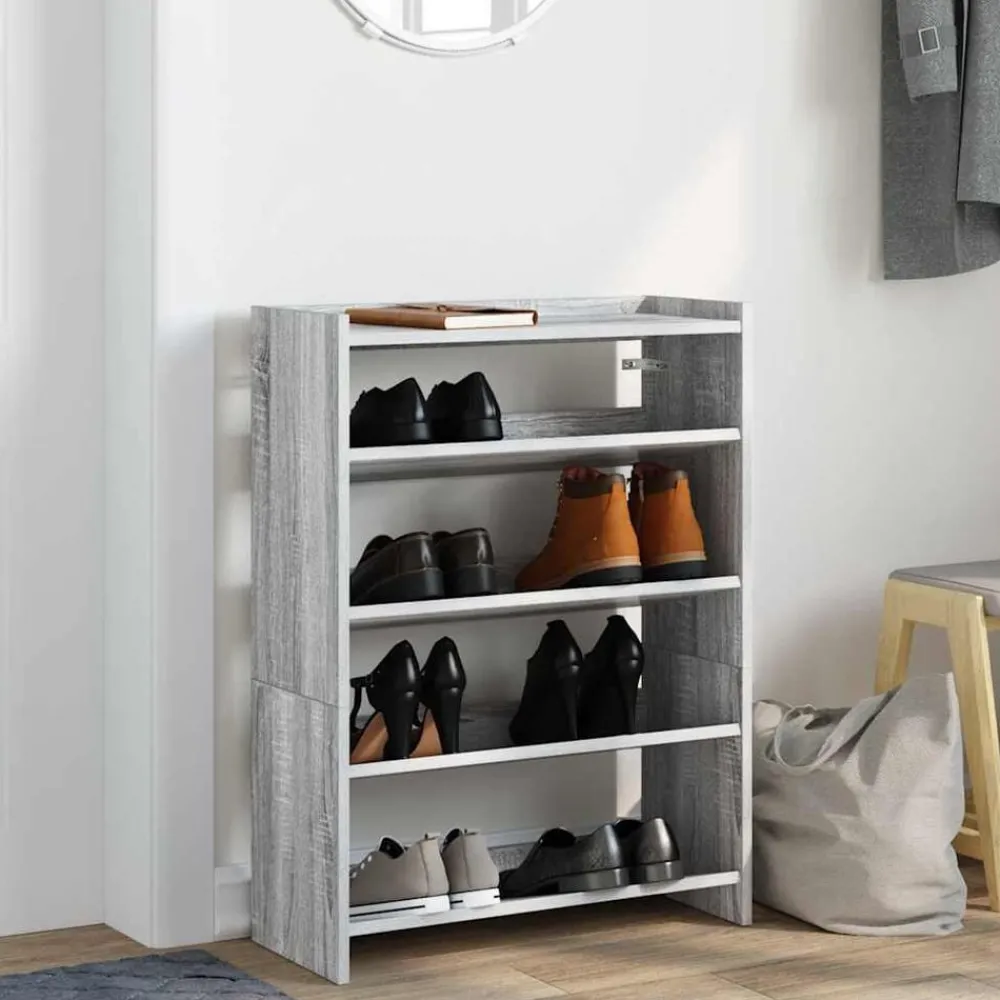Produits Ménagers-vidaXL Étagère à chaussures 60x25x81 cm bois d'ingénierie Sonoma gris