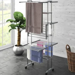 vidaXL Étagère à linge à 3 niveaux avec roues Argenté 60x70x129 cm