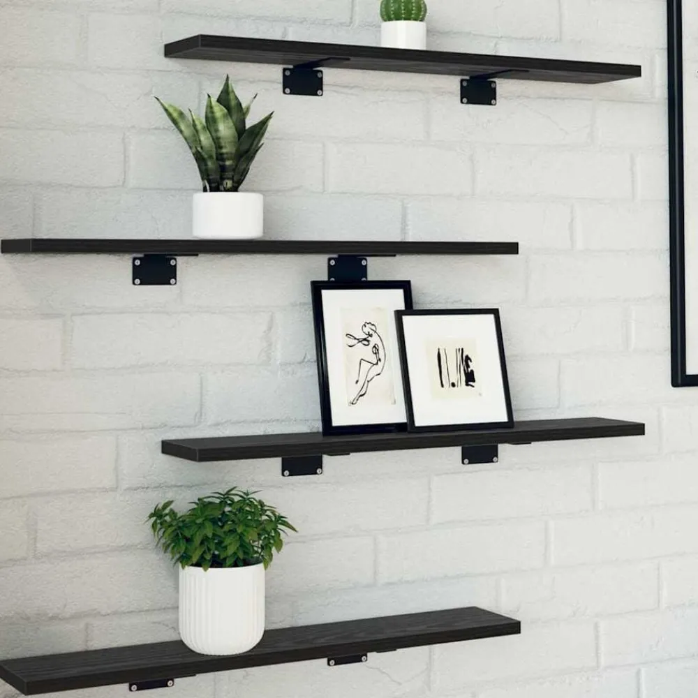 Étagères-vidaXL Étagère à livres 4 pcs Noir 60 x 10 x 1,5 cm Bois d'ingénierie Chêne noir
