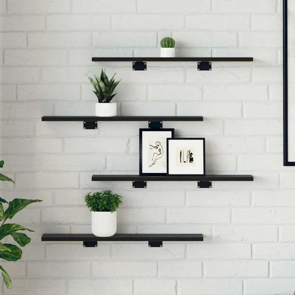 Étagères-vidaXL Étagère à livres 4 pcs Noir 60 x 10 x 1,5 cm Bois d'ingénierie Chêne noir