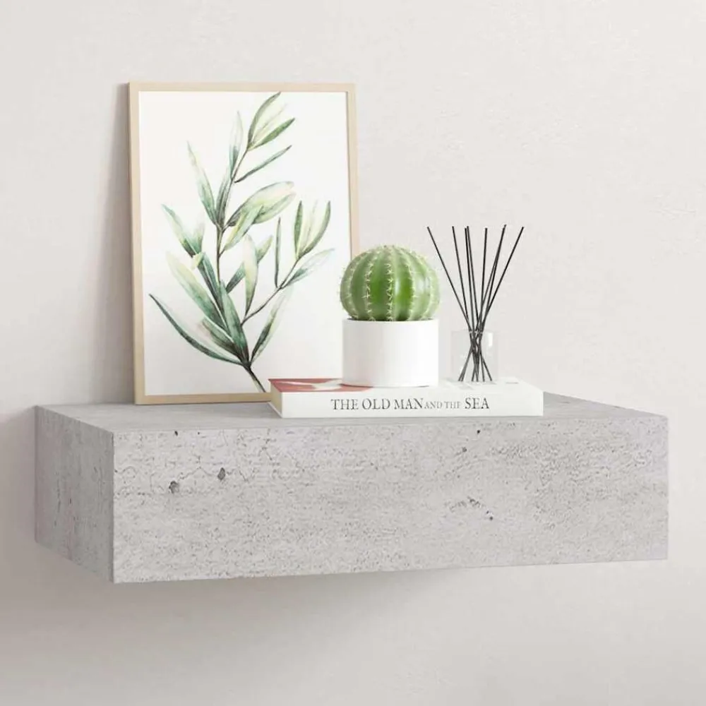 Étagères-vidaXL Étagère à tiroir murale 40x23,5x10 cm MDF Gris béton