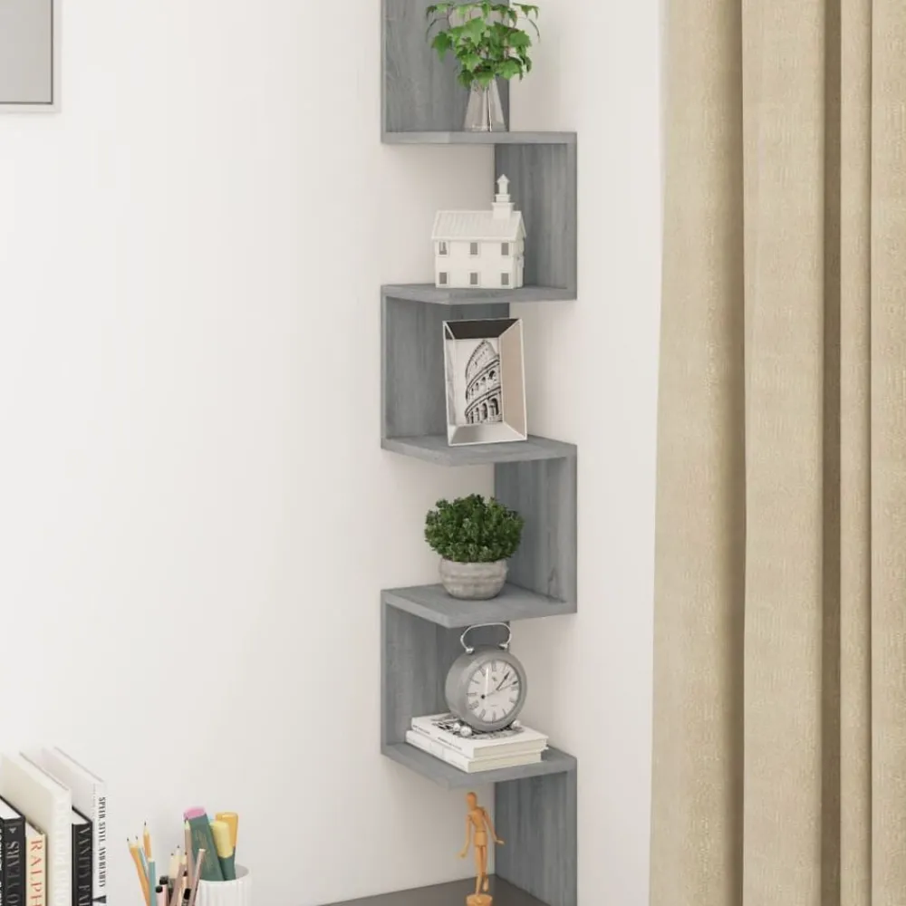Étagères-vidaXL Étagère angle murale 20x20x127,5 cm Bois ingénierie Sonoma gris