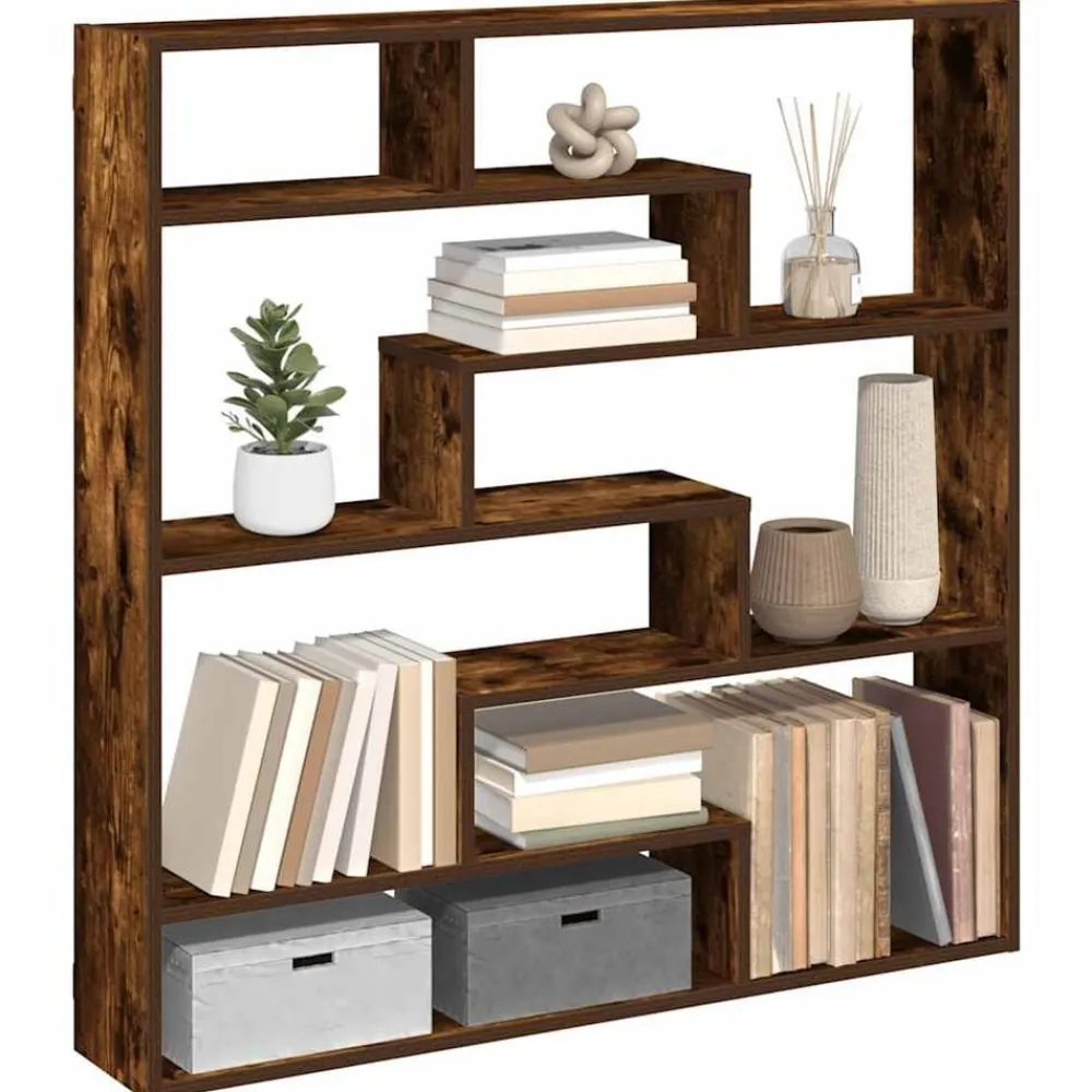 Étagères-vidaXL Étagère cube murale 7 compartiments chêne fumé bois ingénierie Chêne fumé