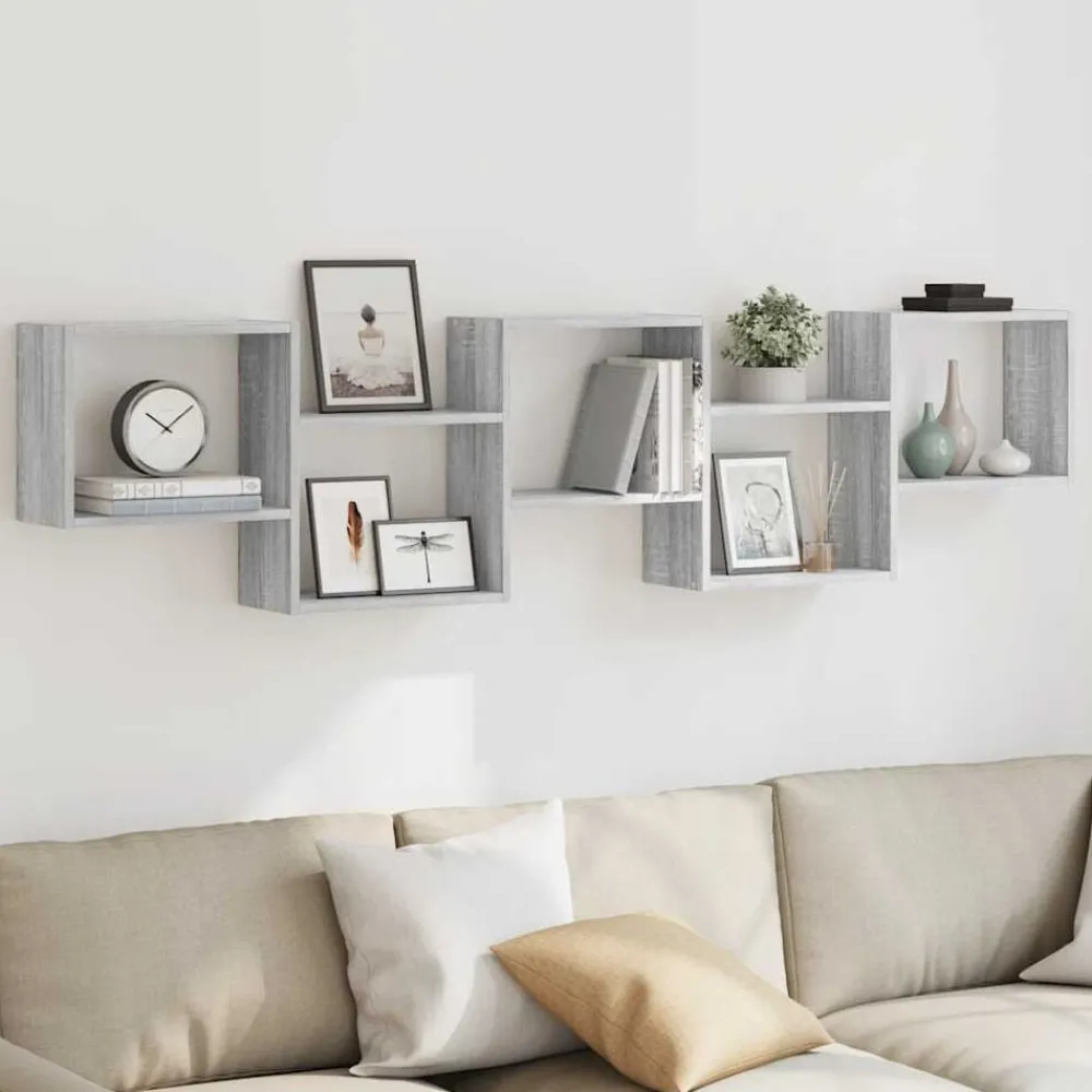 Étagères-vidaXL Étagère cube murale 5 compartiments Sonoma gris