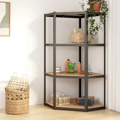 Stockage Industriel-vidaXL Étagère d'angle à 4 niveaux Acier bois d'ingénierie Anthracite
