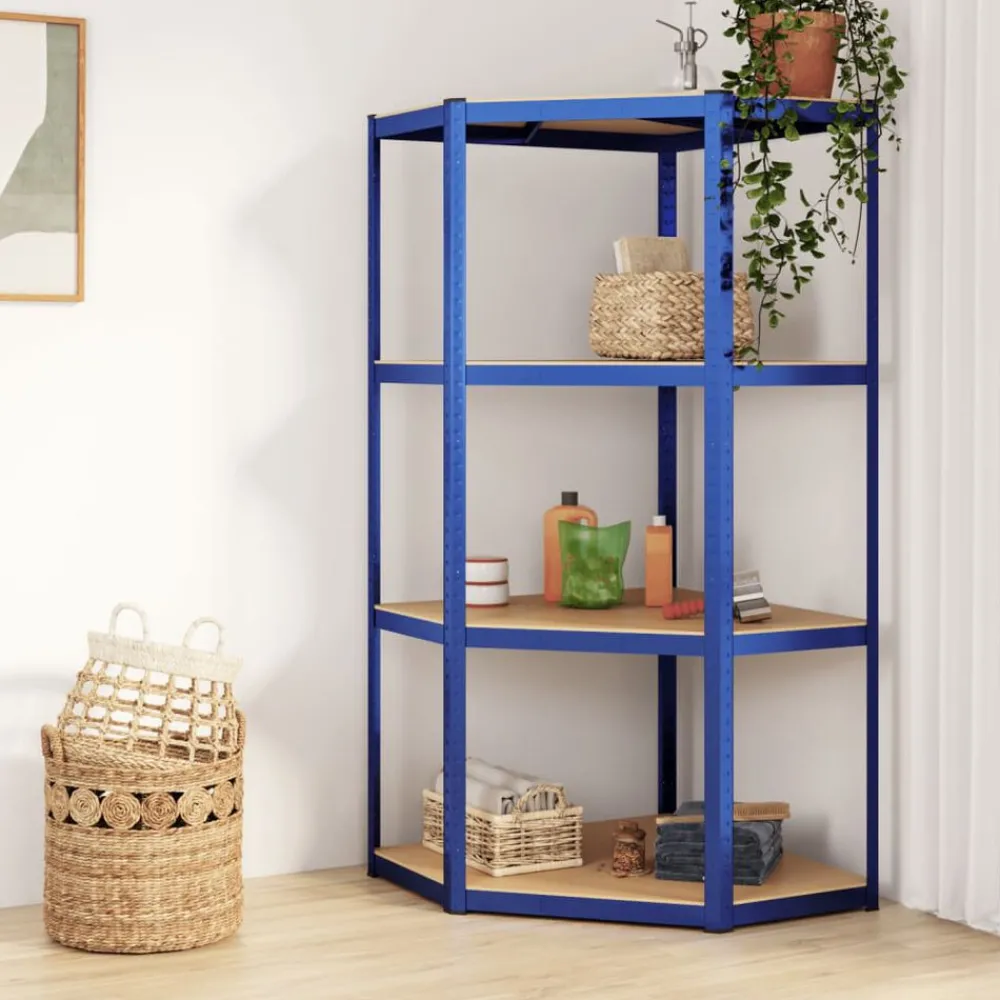 Stockage Industriel-vidaXL Étagère d'angle à 4 niveaux Acier et bois d'ingénierie Bleu