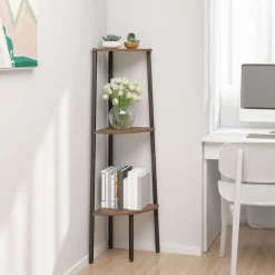 Étagères-vidaXL Étagère d'angle 3 niveaux et noir 45,5x31,5x120 cm Marron foncé