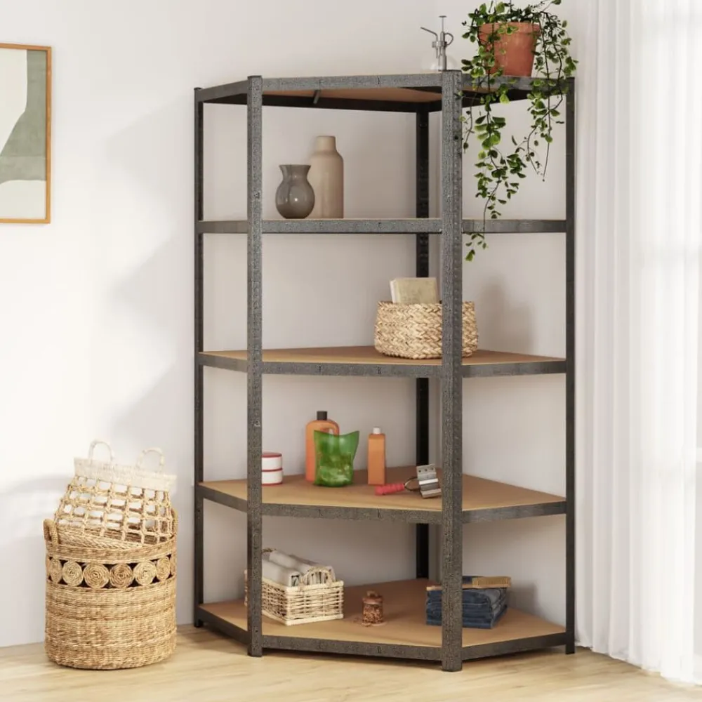 vidaXL Étagère d'angle 5 niveaux Acier et bois d'ingénierie