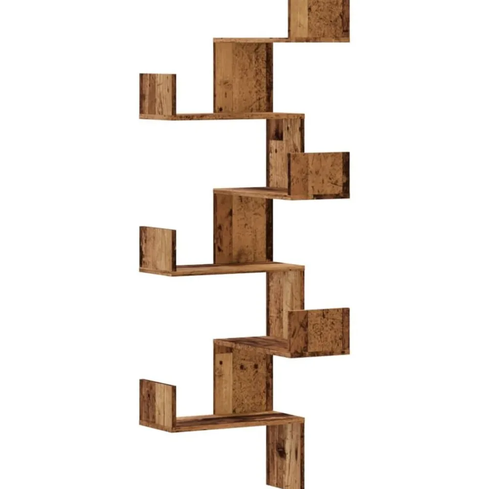 Étagères-vidaXL Étagère d'angle murale 45x45x147cm bois d'ingénierie Vieux bois