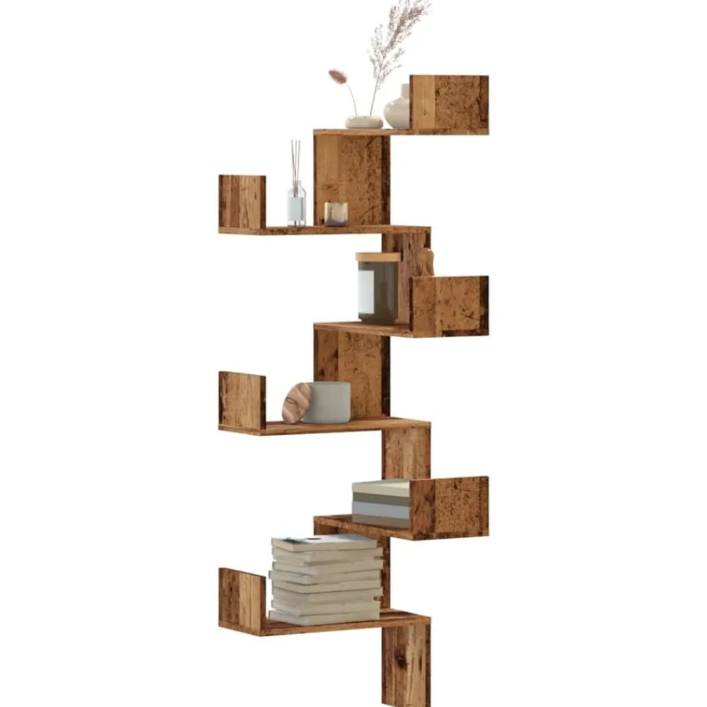 Étagères-vidaXL Étagère d'angle murale 45x45x147cm bois d'ingénierie Vieux bois