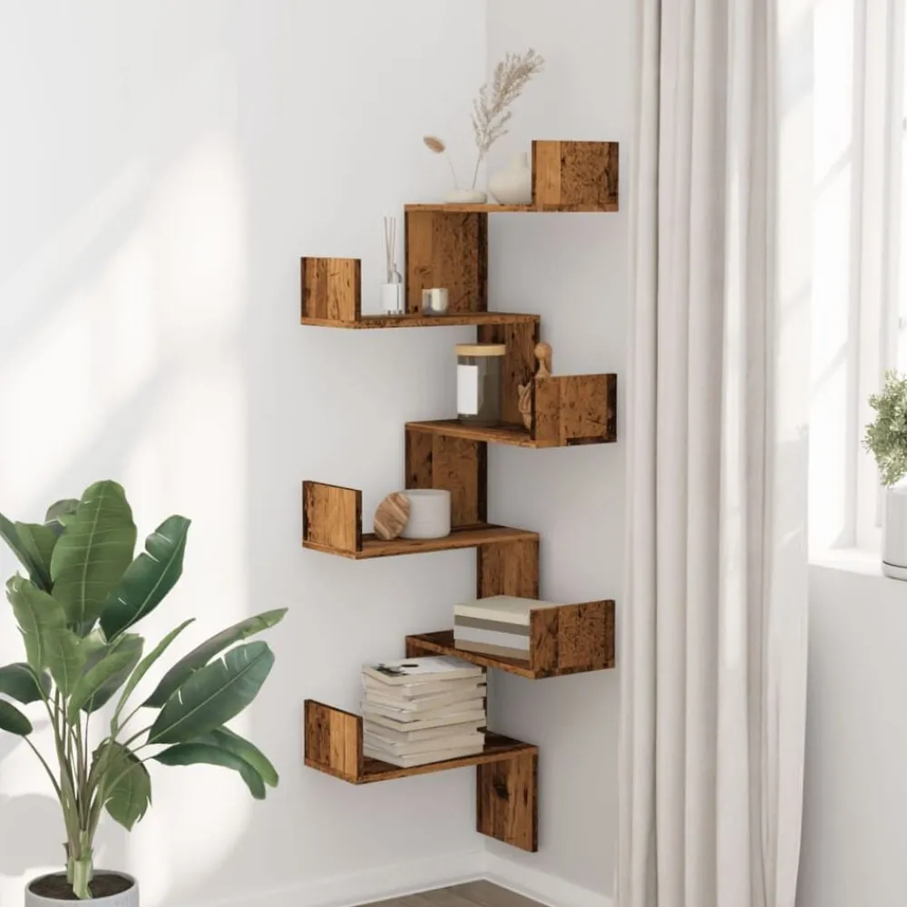 Étagères-vidaXL Étagère d'angle murale 45x45x147cm bois d'ingénierie Vieux bois