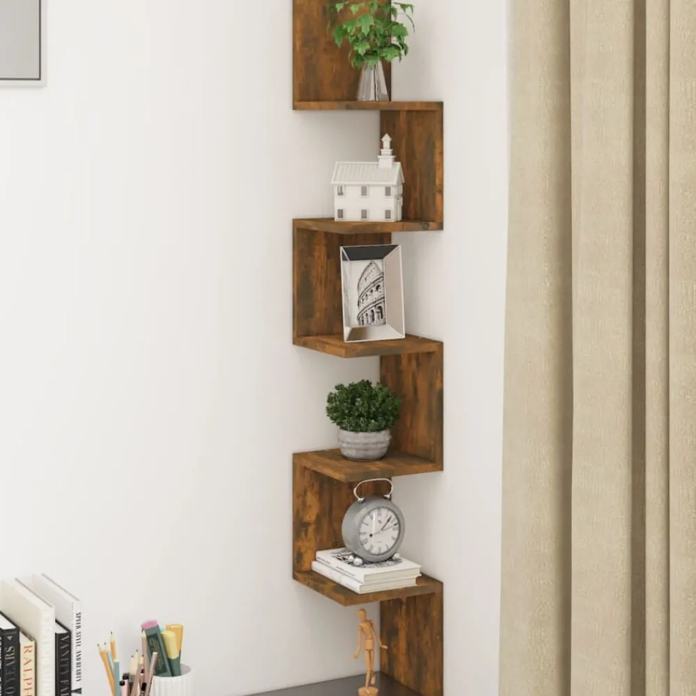 Étagères-vidaXL Étagère d'angle murale Chêne fumé 20x20x127,5cm Bois ingénierie Chêne fumé