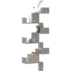 Étagères-vidaXL Étagère d'angle murale 45x45x147cm bois ingénierie Sonoma gris