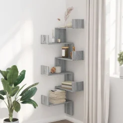 Étagères-vidaXL Étagère d'angle murale 45x45x147cm bois ingénierie Sonoma gris