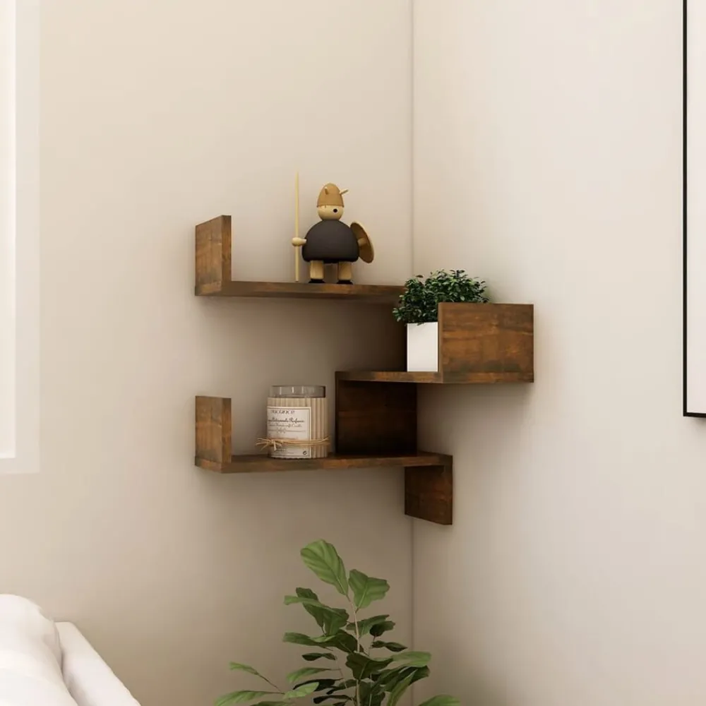 vidaXL Étagère d'angle murale Chêne fumé 40x40x50 cm Bois d'ingénierie